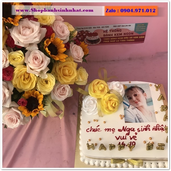 combo bánh kem và hoa tươi ở bến tre